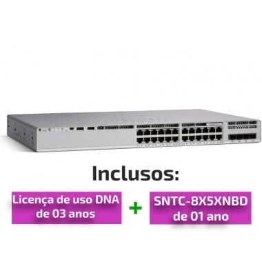 Switch Cisco C9200L - 24 Portas Gigabit - 4x SFP - 24x PoE 370W - Gere