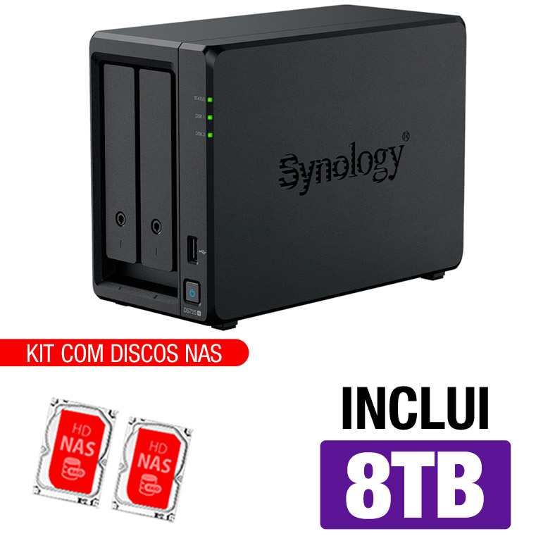 Servidor NAS Synology DS725+ - 8TB - Dual-Core 2.6GHz - 4GB DDR4