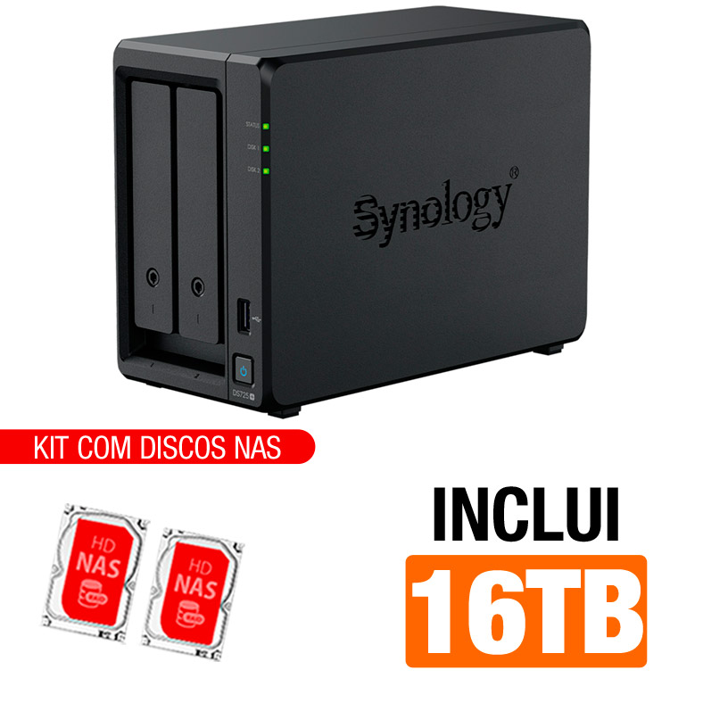 Servidor NAS Synology DS725+ - 16TB - Dual-Core 2.6GHz - 4GB DDR4