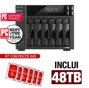 Servidor NAS Asustor AS6706T 48TB - Intel Quad-Core 2.0 GHz - 8GB DDR4 - 2x 2.5GbE - Inclui 6 HDs NAS de 8TB