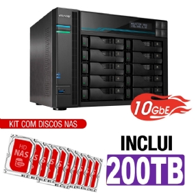 Servidor NAS Asustor Lockerstor 10 AS6510T 200TB - Intel Quad 2.1GHz - 8GB - 10GbE - Inclui 10 HDs NAS de 20TB