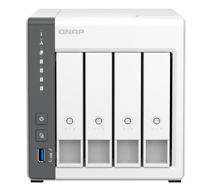 Servidor NAS Qnap TS-433-4G - 32TB - Quad-Core 2.0GHz - 4GB RAM - 1x 2.5Gb - 1x 1Gb - Inclui 4 HDs Vigilância de 8TB