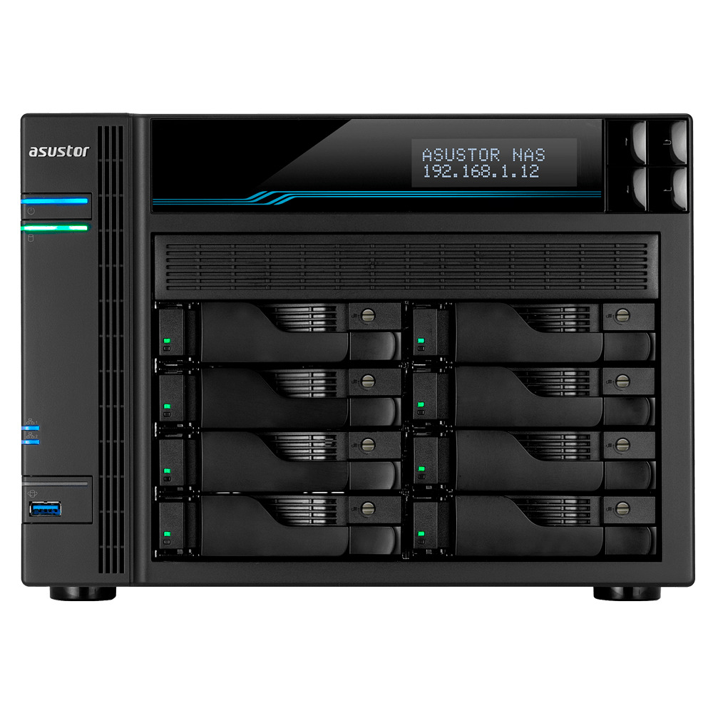 Servidor NAS Asustor Lockerstor 8 AS6508T - 48TB - CPU Intel Quad Core 2.1GHz - 8GB RAM - 10 GbE - Inclui 8 HDs NAS de 6TB