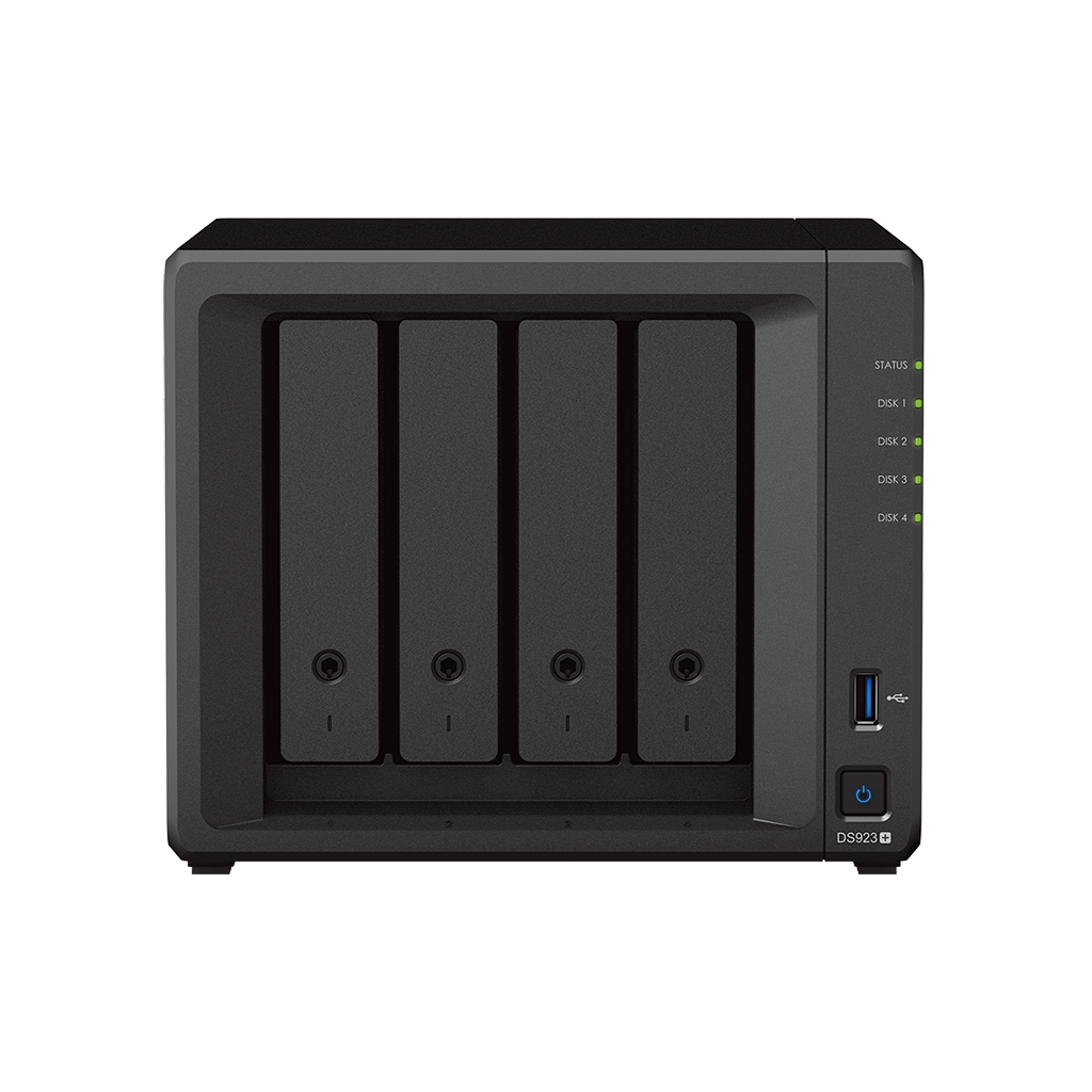 Servidor NAS Synology DS923+ - 48TB - CPU Dual-core 2.6GHz - 4GB DDR4 - 2 Portas 1GbE - Inclui 4 HDs NAS de 12TB