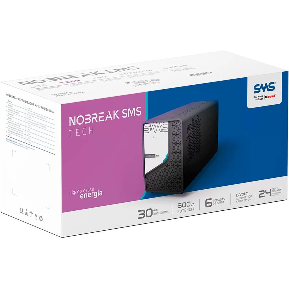 Nobreak SMS Tech 600va - 29300 - Interativo - Entrada: Bivolt - Saída: 115v