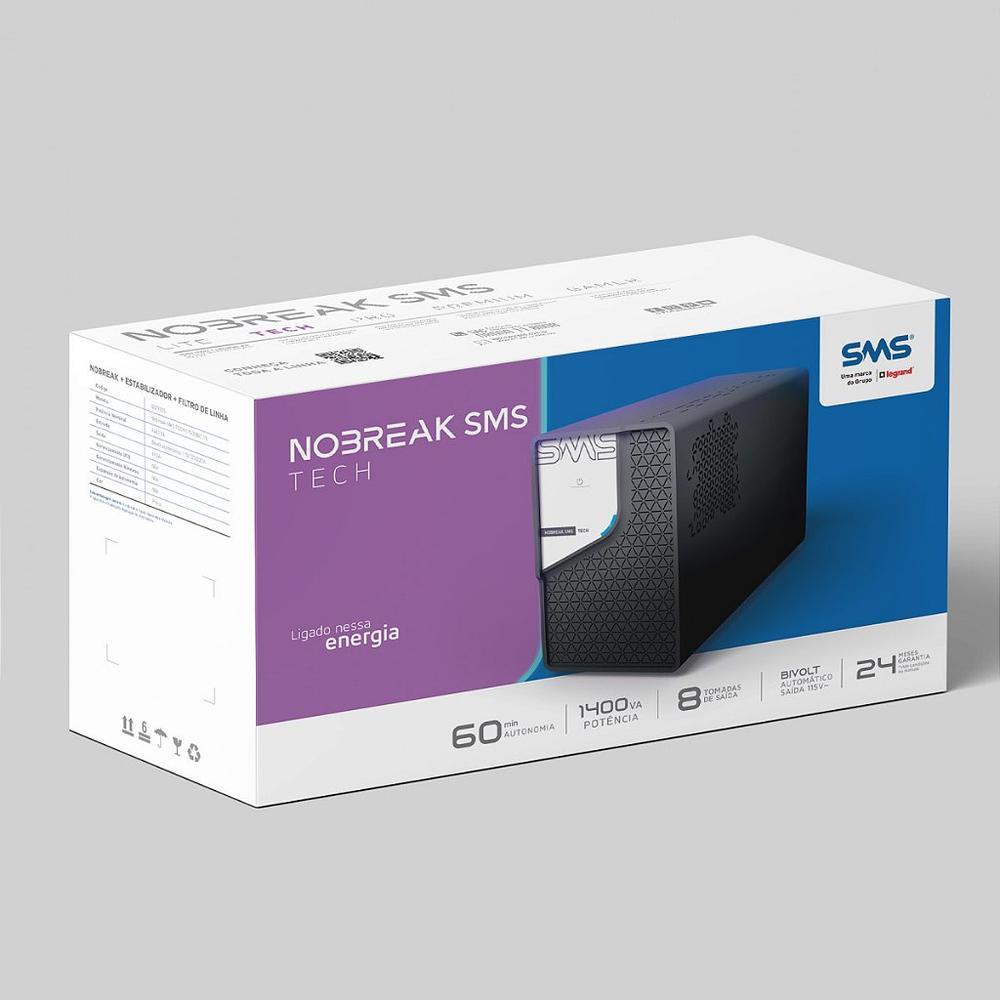 Nobreak SMS Tech  800va - 29302 - Interativo - Entrada: Bivolt - Saída: 115v